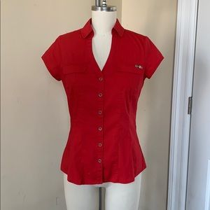 Express Women’s Stretch Red Pocket Buttondown - S